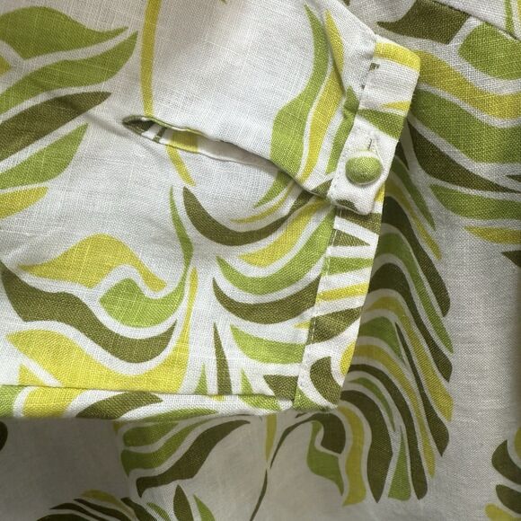 David Brooks Women's Small 100% Linen Blouse Tropical Bohemian Green Shades - Picture 5 of 9